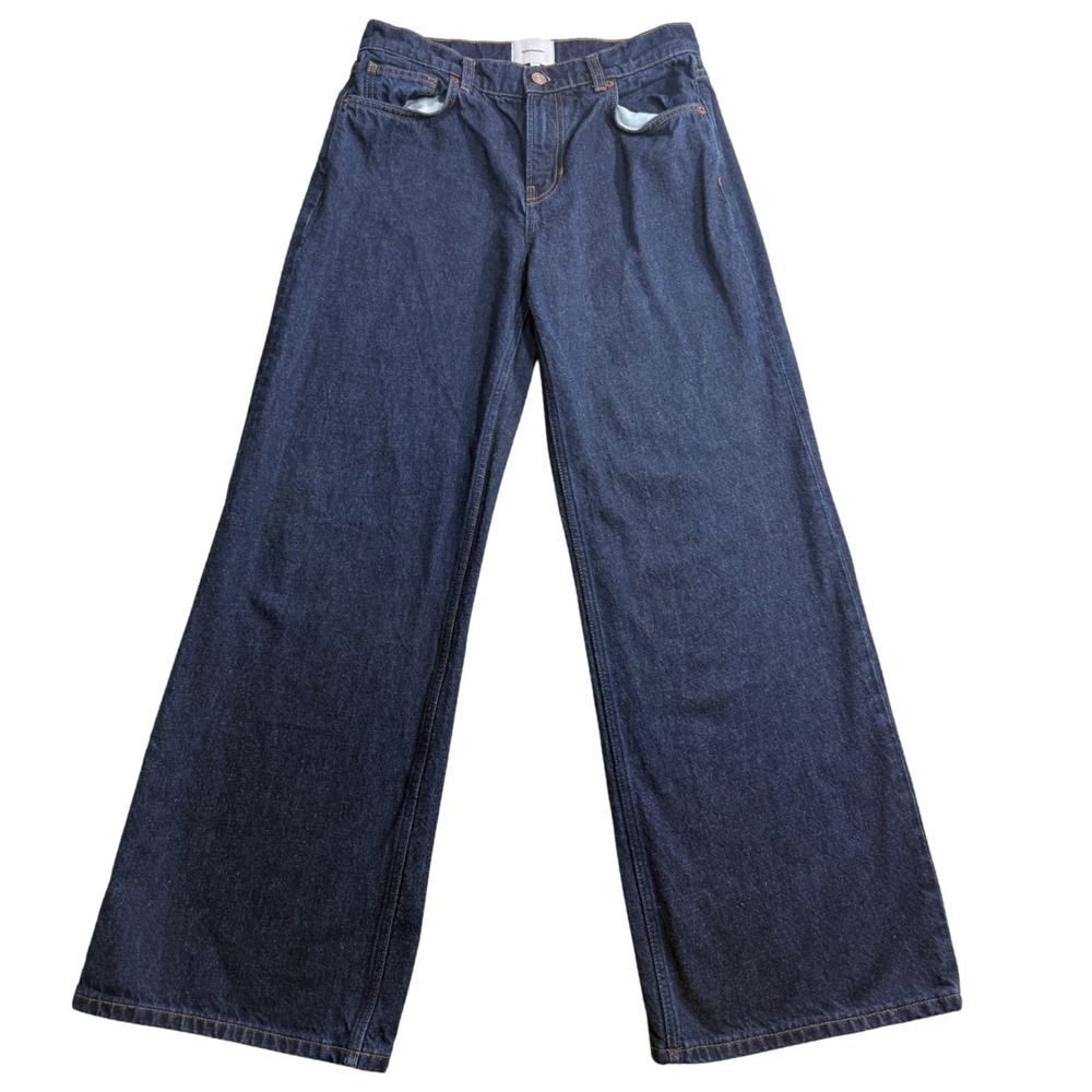 Reformation Cary Low Rise Slouchy Wide Leg Jeans Ondine Dark Wash Denim Size 28